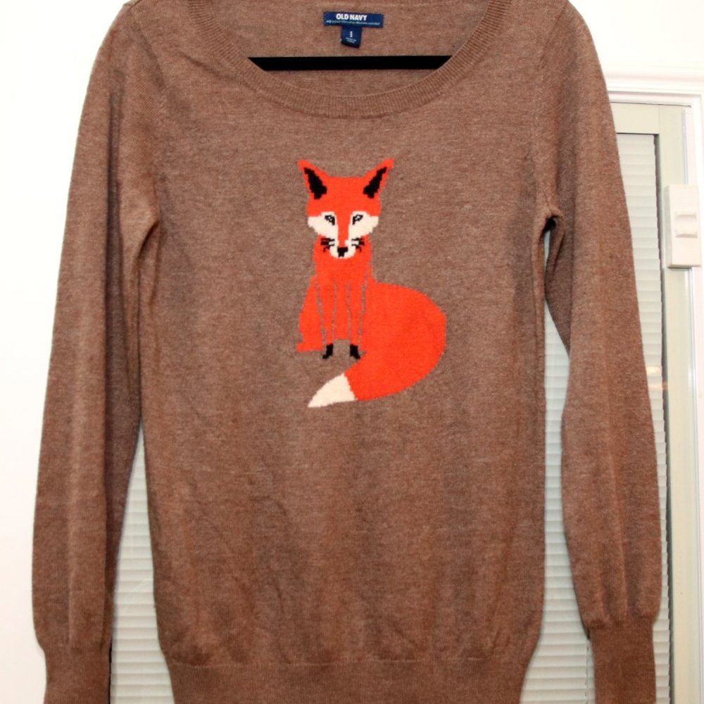 Old Navy Women's Brown Sweater with Fox Design